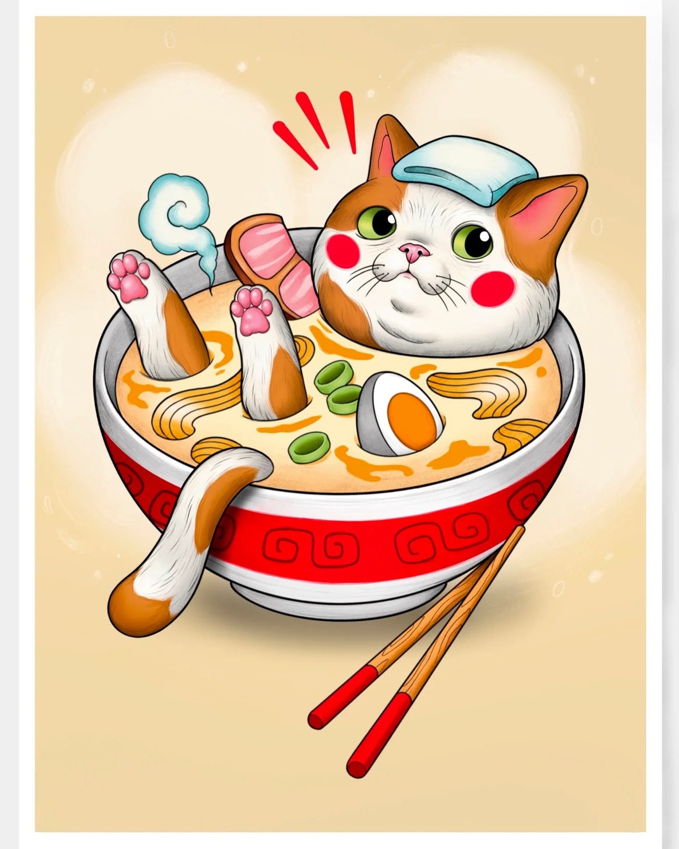 STAMPA GATTO RAMEN ONSEN